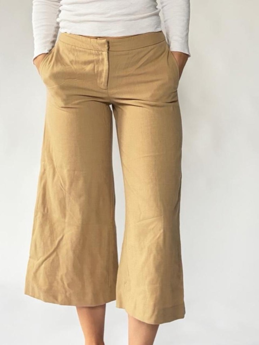 Low Rise Capris Wide Leg Tan Small
